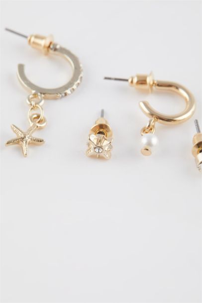 Woman 6 Piece Gold Earrings