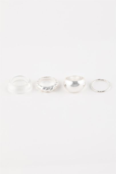 خاتم حريمي فضي - 4 قطع