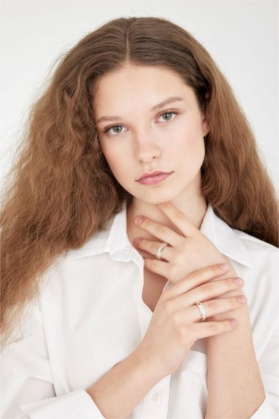 خاتم حريمي فضي - 4 قطع