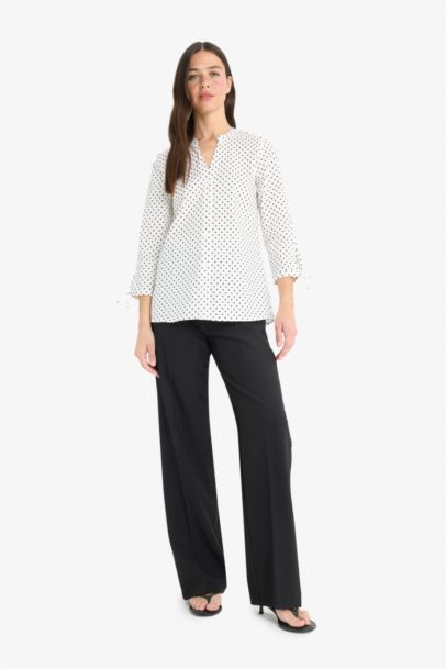 Chemise ajustée en bengaline imprimée à col rond et manches longues