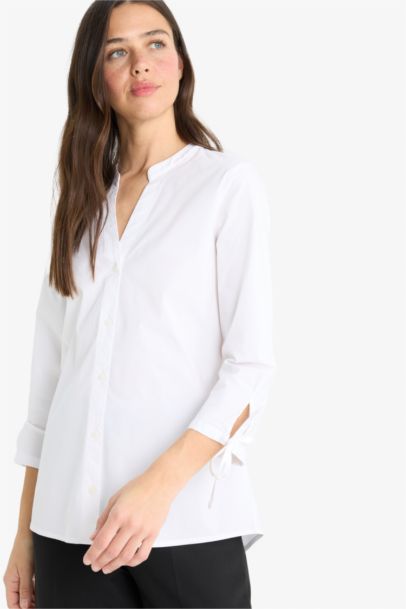 Chemise ajustée en bengaline à col rond et manches longues