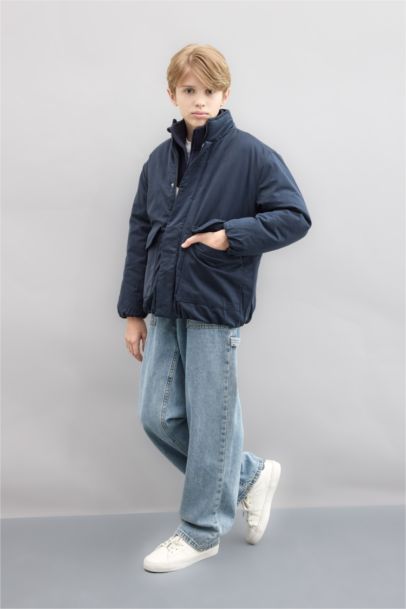 Boy Stand-up Collar Zippered Waterproof Jacket