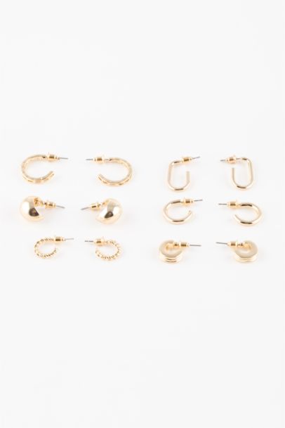 Woman 6 Piece Gold Earrings