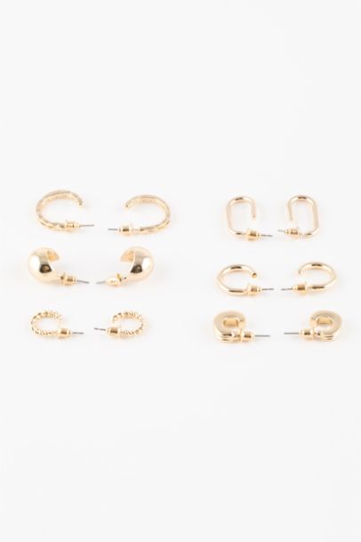 Woman 6 Piece Gold Earrings