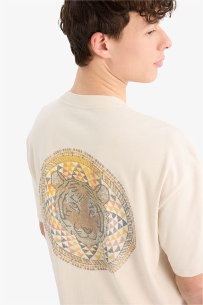 Cotton Oversize Fit Crew Neck Back Printed T-Shirt