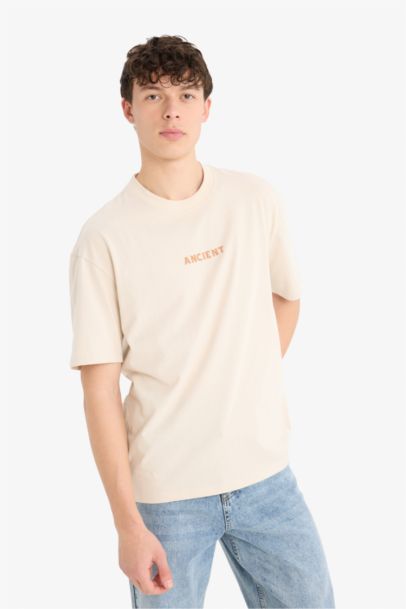 Cotton Oversize Fit Crew Neck Back Printed T-Shirt