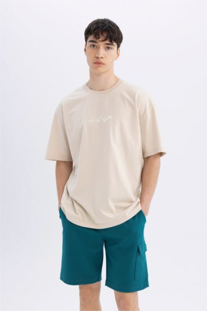 Oversize Fit Crew Neck Back Printed Short Sleeve T-Shirt