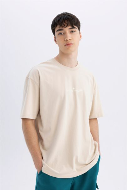 Oversize Fit Crew Neck Back Printed Short Sleeve T-Shirt
