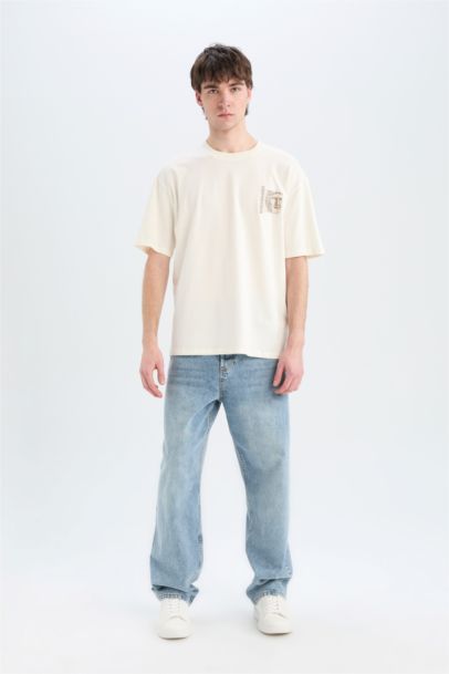 T-shirt oversize en coton imprimé au dos à col rond et manches courtes