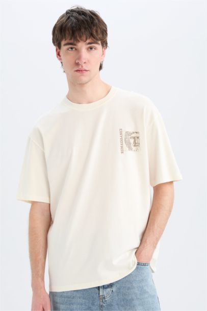 T-shirt oversize en coton imprimé au dos à col rond et manches courtes