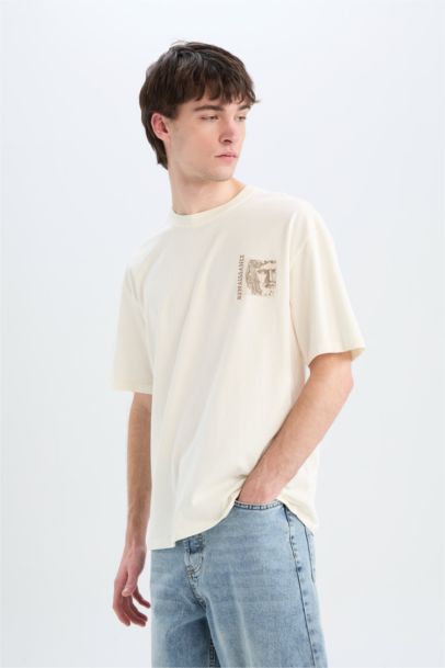 T-shirt oversize en coton imprimé au dos à col rond et manches courtes