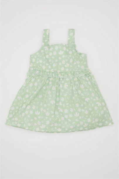 فستان بناتي فلورال قصة عادية بدون ردن بياخة مستديرة