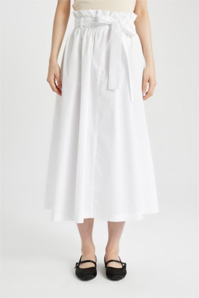 A Cut Poplin Normal Waist Midi Skirt