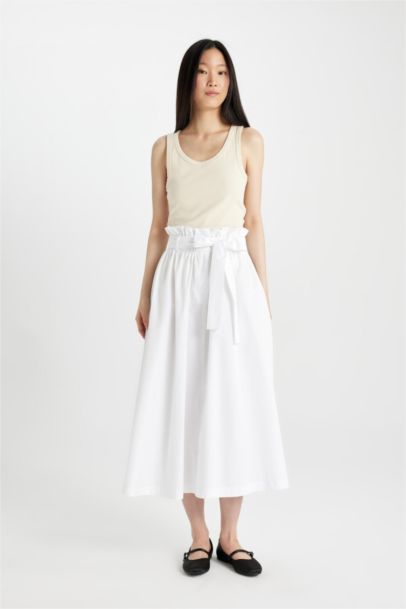 A Cut Poplin Normal Waist Midi Skirt