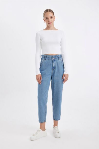 Paperbag High Waist Ankle Washed Jeans