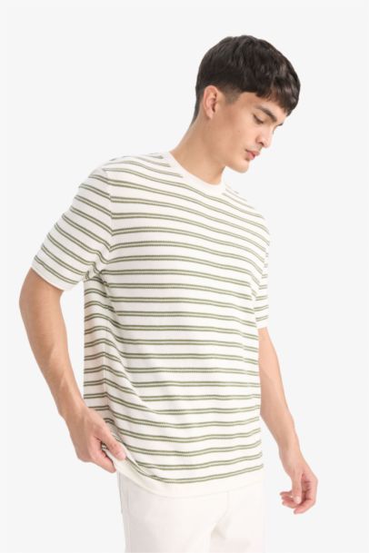 Relax Fit Crew Neck Striped Cotton T-Shirt