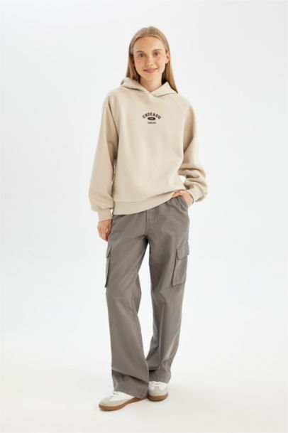 Straight Fit High Waist Gabardine Cargo Pants