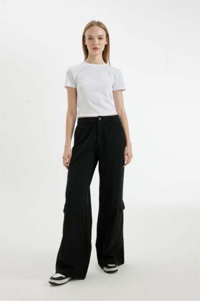 Pantalon en Gabardine à Jambes Larges