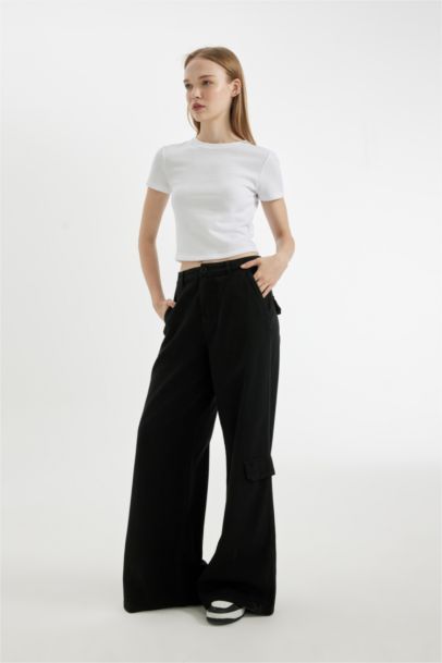 Pantalon en Gabardine à Jambes Larges