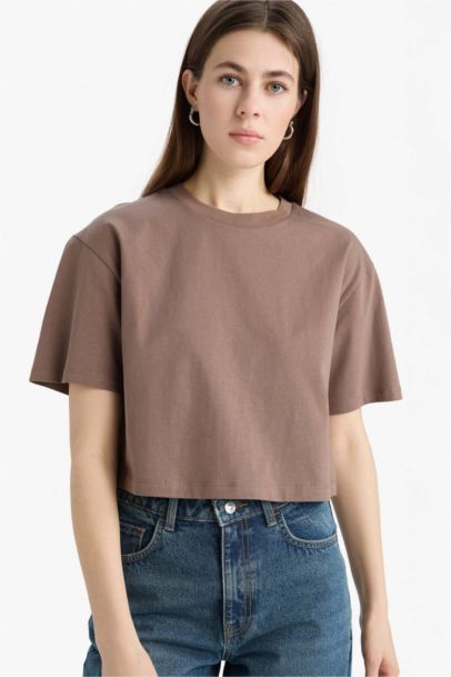 Boxy Fit Crew Neck Basic Cotton Short Sleeve T-Shirt