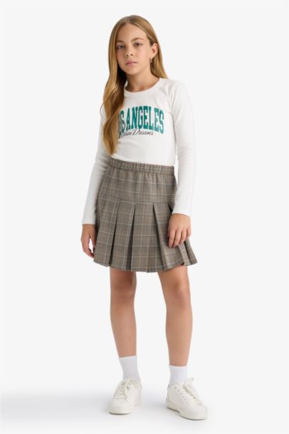 Girl Slim Fit Slogan Printed Ribbed Long Sleeve T-Shirt