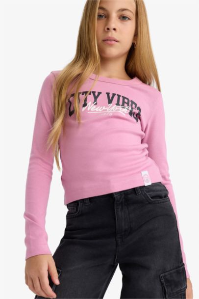 تيشيرت بناتي ردن طويل مضلع سليم فيت بياخة مستديرة