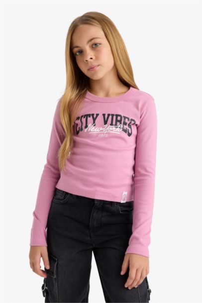 تيشيرت بناتي ردن طويل مضلع سليم فيت بياخة مستديرة