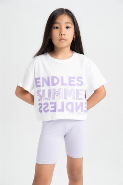 Girl Printed Crop T-Shirt Leggings 2 Piece Set