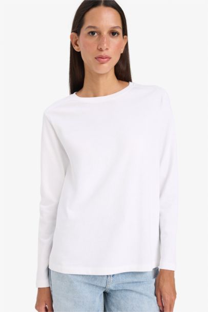 T-shirt basique premium à manches longues et col rond Coupe régulière