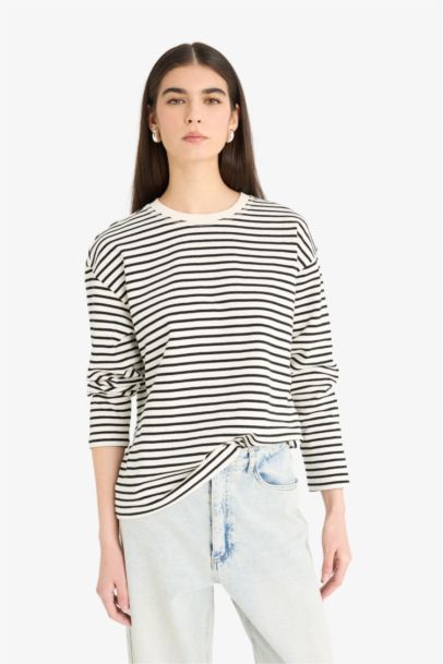 T-shirt basique premium à manches longues et col rond Coupe régulière