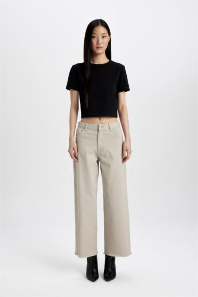 Culotte High Waist Wide Leg Gabardine Trousers