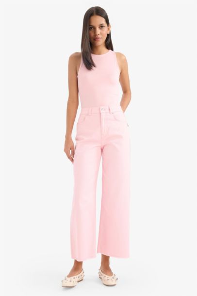 Culotte Fit Wide Leg Gabardine Trousers