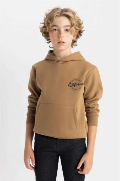 Boy Printed Hooded Thick School Sweatshirt