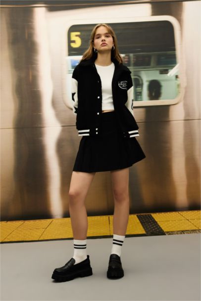 Yüksek Bel Pamuk Astarlı Mini Etek