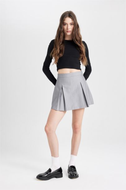 High Waist Basic Cotton Side Zipper Mini Skort