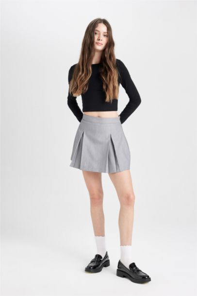 High Waist Basic Cotton Side Zipper Mini Skort
