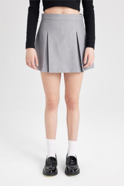 High Waist Basic Cotton Side Zipper Mini Skort