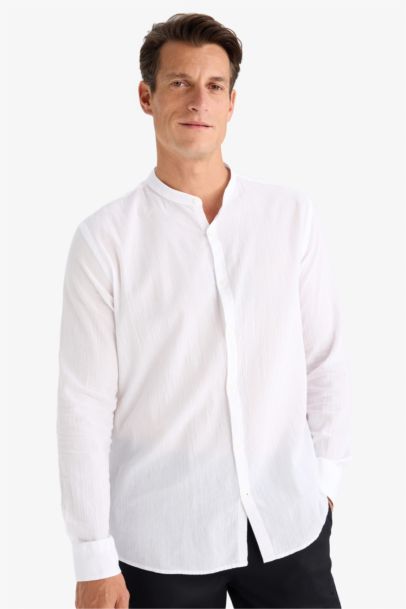 قميص قطن ردن طويل قصة عادية بياخة عالية