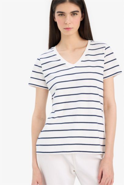 Relax Fit V Neck Striped T-Shirt