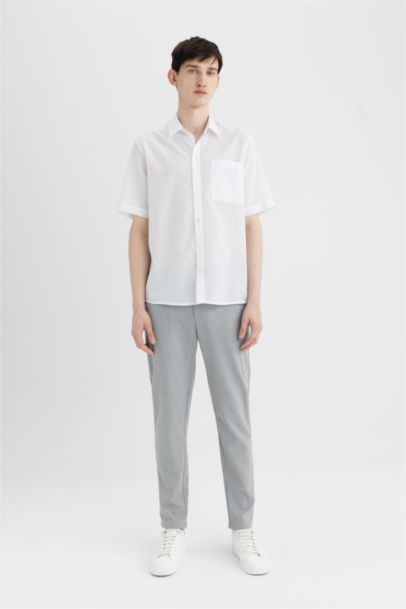 Relax Fit Yazlık Polo Yaka Pamuklu Kısa Kollu Beyaz Gömlek