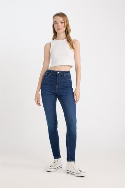 Pantalon Jean Skinny à taille haute et longueur de cheville