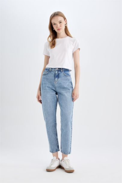 Mom Jean délavé à taille haute longueur cheville