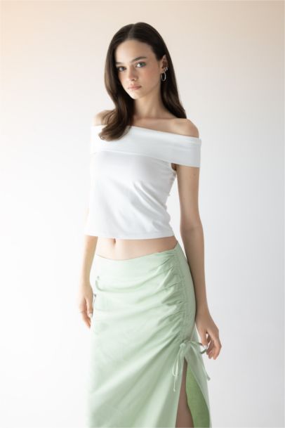 Fitted Off Shoulder Short Sleeve T-Shirt