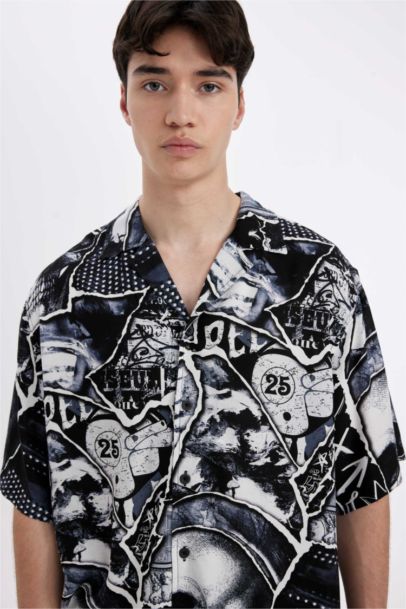 Relax Fit Printed Viscose Short Sleeve Shirt