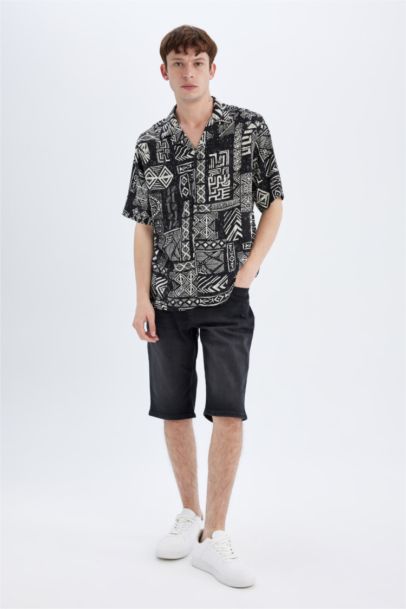 Regular Fit Printed Viscose Short Sleeve Shirt
