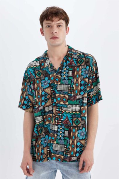 Regular Fit Printed Viscose Short Sleeve Shirt