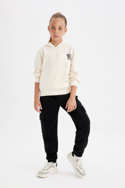 Girl Black Cargo School Sweatpants