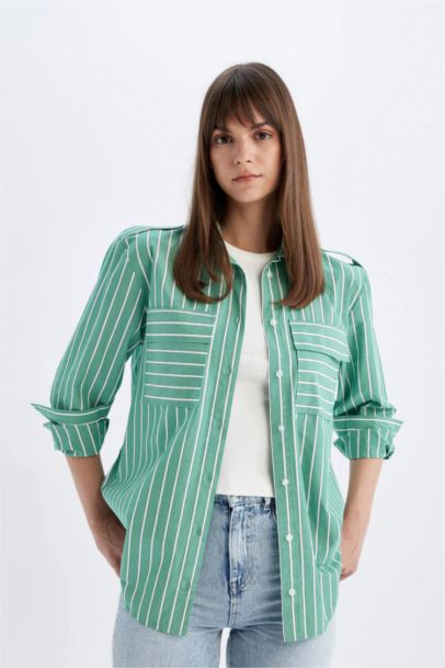 Relax Fit Shirt Collar Printed Poplin Long Sleeve Tunic