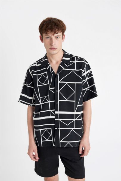 Relax Fit Printed Viscose Short Sleeve Shirt