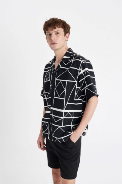 Relax Fit Printed Viscose Short Sleeve Shirt